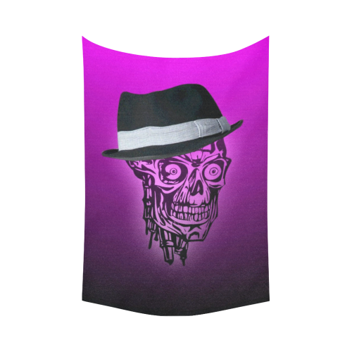 elegant skull with hat,hot pink Cotton Linen Wall Tapestry 90"x 60"