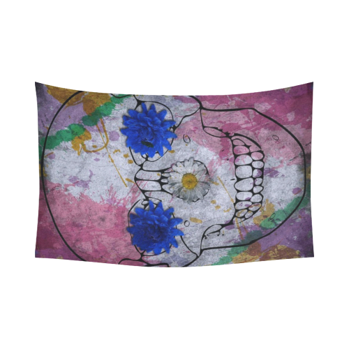 flower power skull Cotton Linen Wall Tapestry 90"x 60"