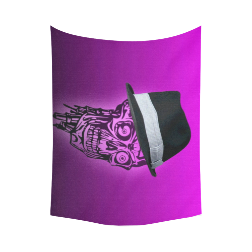 elegant skull with hat,hot pink Cotton Linen Wall Tapestry 80"x 60"