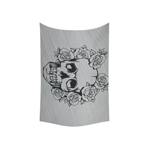 skull with roses Cotton Linen Wall Tapestry 60"x 40"