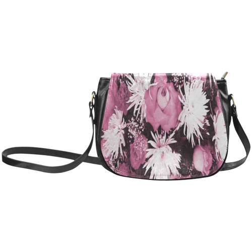 Pink Flowered Bouquet Classic Saddle Bag/Large (Model 1648)