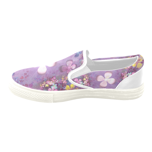 Modern abstract fractal colorful flower power Women's Unusual Slip-on Canvas Shoes (Model 019)