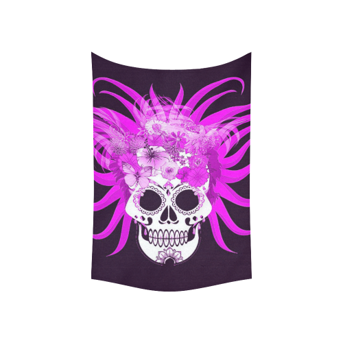 hippie skull,pink Cotton Linen Wall Tapestry 60"x 40"