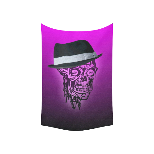 elegant skull with hat,hot pink Cotton Linen Wall Tapestry 60"x 40"