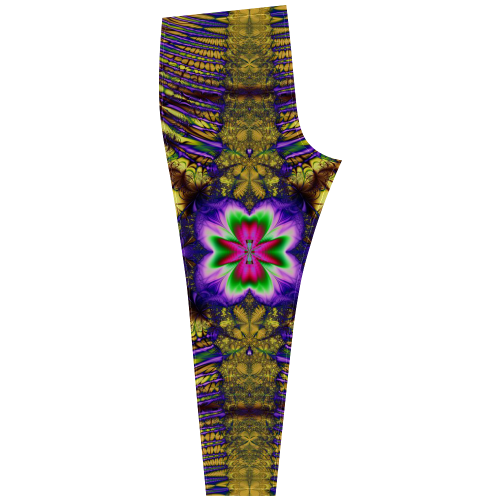 Blue and Yellow Psychedelic Flowers Cassandra Women's Leggings (Model L01)