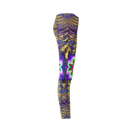 Blue and Yellow Psychedelic Flowers Cassandra Women's Leggings (Model L01)