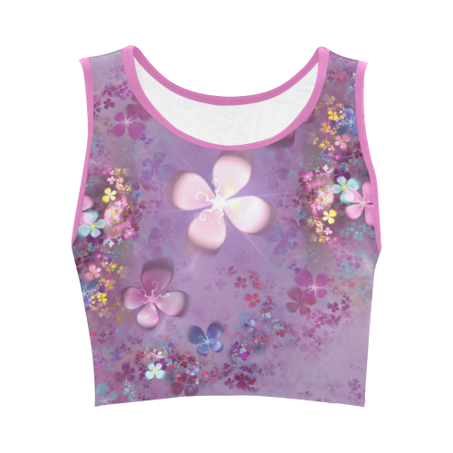 Modern abstract fractal colorful flower power Women's Crop Top (Model T42)