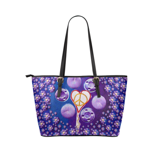 The Key to love is peace and love popart Leather Tote Bag/Small (Model 1651)