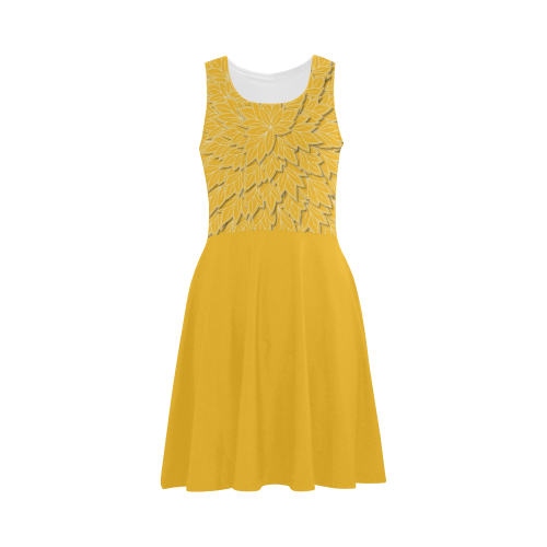 Sunny Yellow Leaf pattern with solid yellow skirt, Atalanta Sundress (Model D04)