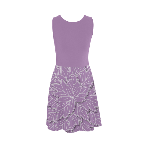 Lilac Purple Leaf pattern with solid lilac top, Atalanta Sundress (Model D04)