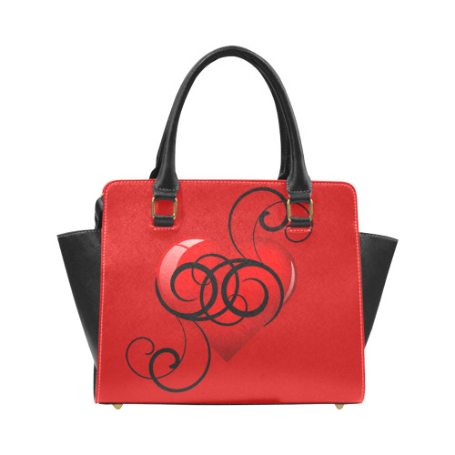 Red and Black Flourished Heart Studded Bag Rivet Shoulder Handbag (Model 1645)