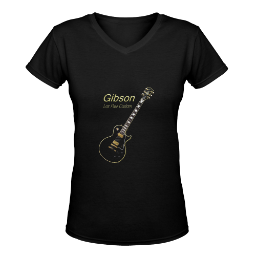 Black Gibson Les paul Custom Women's Deep V-neck T-shirt (Model T19)