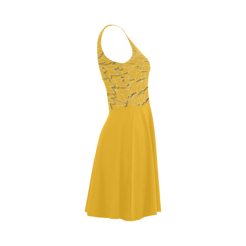 Sunny Yellow Leaf pattern with solid yellow skirt, Atalanta Sundress (Model D04)