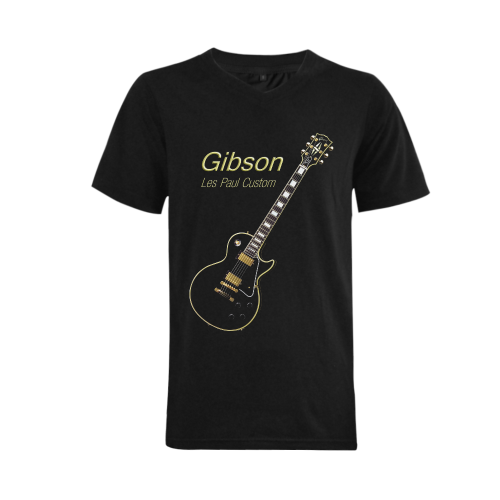 Black Gibson Les paul Custom Men's V-Neck T-shirt  Big Size(USA Size) (Model T10)