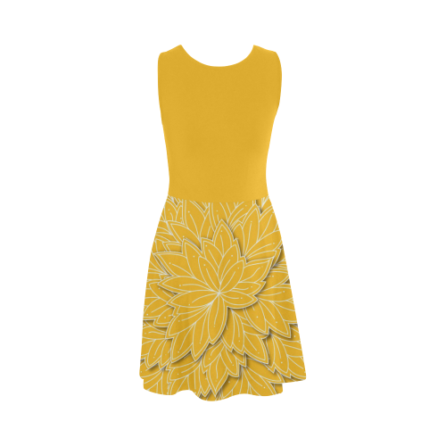 Sunny Yellow Leaf pattern with solid yellow top, Atalanta Sundress (Model D04)