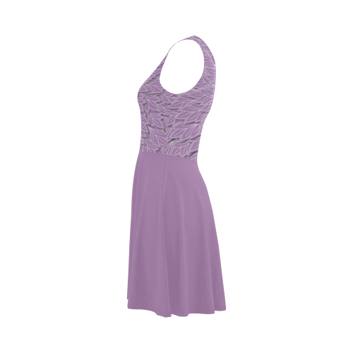 Lilac Purple Leaf pattern with solid lilac skirt, Atalanta Sundress (Model D04)