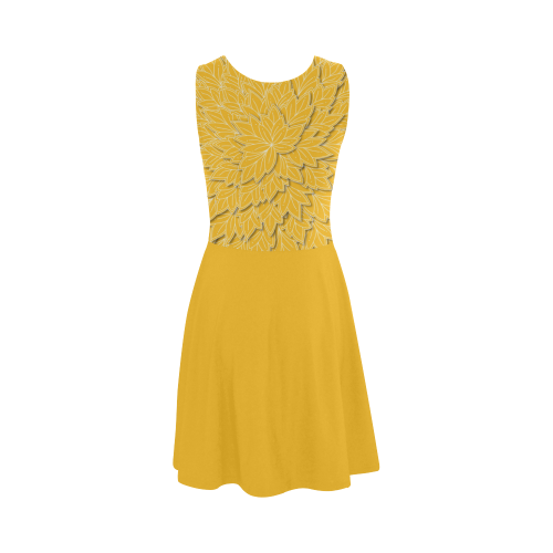 Sunny Yellow Leaf pattern with solid yellow skirt, Atalanta Sundress (Model D04)