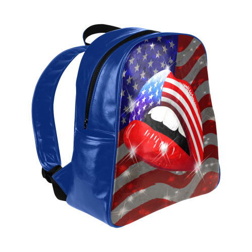 USA Flag Lipstick on Sensual Lips Multi-Pockets Backpack (Model 1636)
