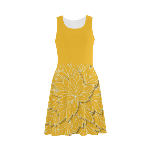 Sunny Yellow Leaf pattern with solid yellow top, Atalanta Sundress (Model D04)