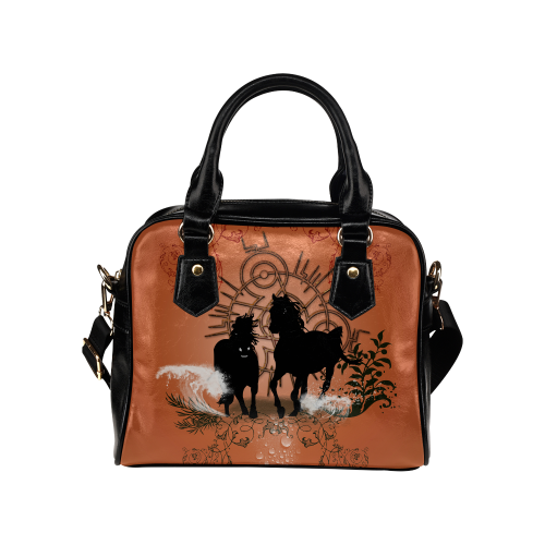 Black horses silhouette Shoulder Handbag (Model 1634)