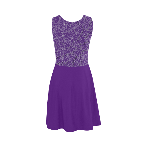 Royal Purple Leaf pattern with solid purple skirt, Atalanta Sundress (Model D04)