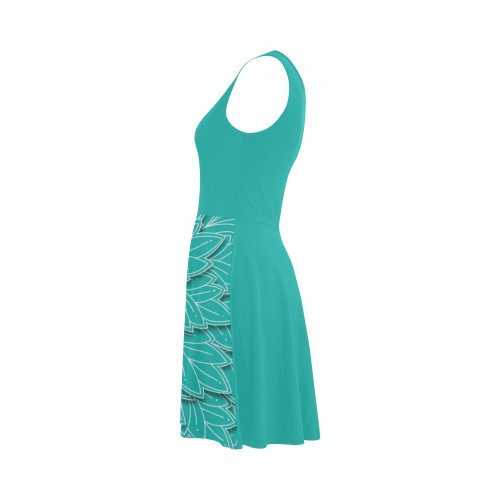 turquoise Leaf pattern with solid turquoise top Atalanta Sundress (Model D04)