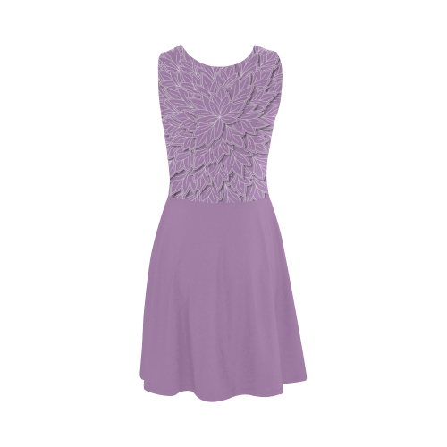 Lilac Purple Leaf pattern with solid lilac skirt, Atalanta Sundress (Model D04)