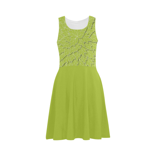 Spring Green Leaf pattern with solid green skirt, Atalanta Sundress (Model D04)