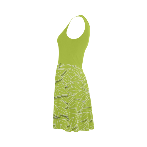 Spring Green Leaf pattern with solid green top, Atalanta Sundress (Model D04)