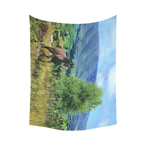 Mountain Side Gallop Cotton Linen Wall Tapestry 80"x 60"