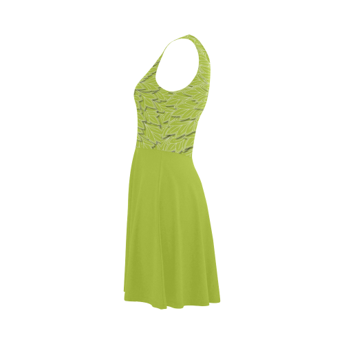 Spring Green Leaf pattern with solid green skirt, Atalanta Sundress (Model D04)