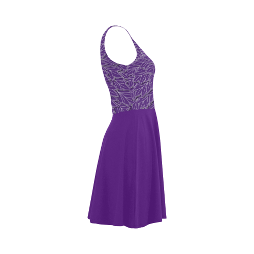 Royal Purple Leaf pattern with solid purple skirt, Atalanta Sundress (Model D04)