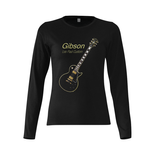 Black Gibson Les paul Custom Sunny Women's T-shirt (long-sleeve) (Model T07)