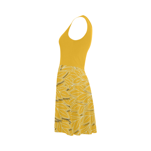 Sunny Yellow Leaf pattern with solid yellow top, Atalanta Sundress (Model D04)