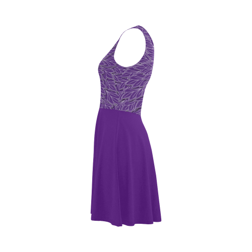 Royal Purple Leaf pattern with solid purple skirt, Atalanta Sundress (Model D04)