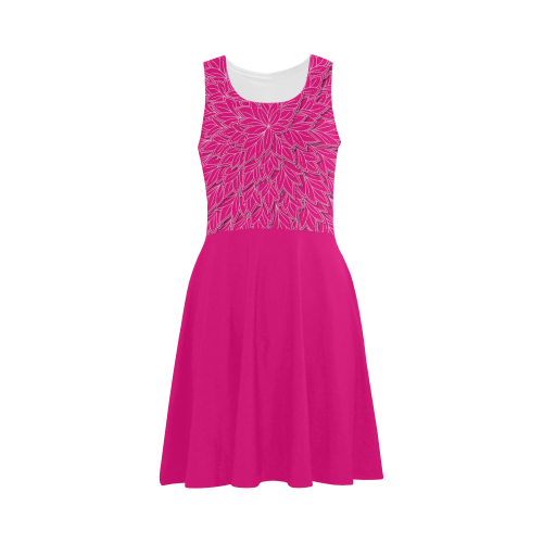 Hot Pink Leaf pattern with solid pink skirt, Atalanta Sundress (Model D04)