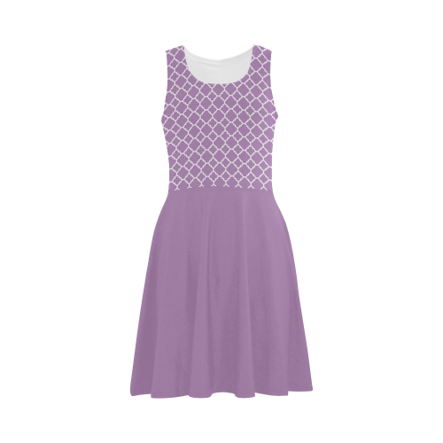 Purple Lilac Quatrefoil with solid lilac skirt, Atalanta Sundress (Model D04)