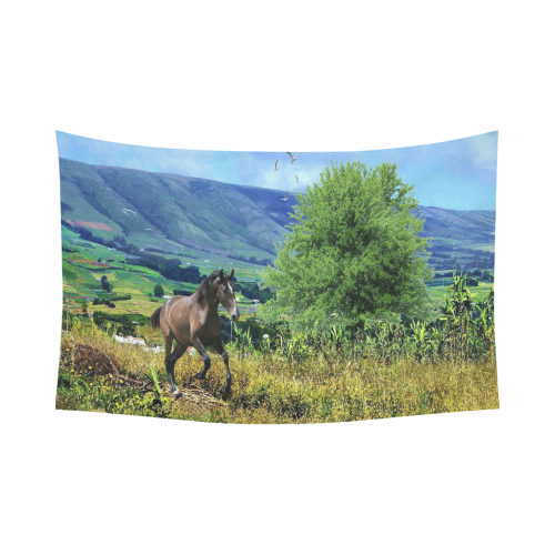 Mountain Side Gallop Cotton Linen Wall Tapestry 90"x 60"
