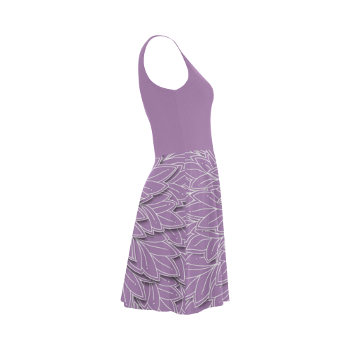 Lilac Purple Leaf pattern with solid lilac top, Atalanta Sundress (Model D04)
