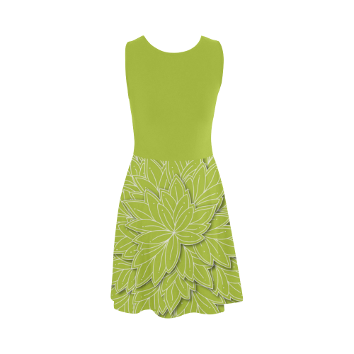 Spring Green Leaf pattern with solid green top, Atalanta Sundress (Model D04)