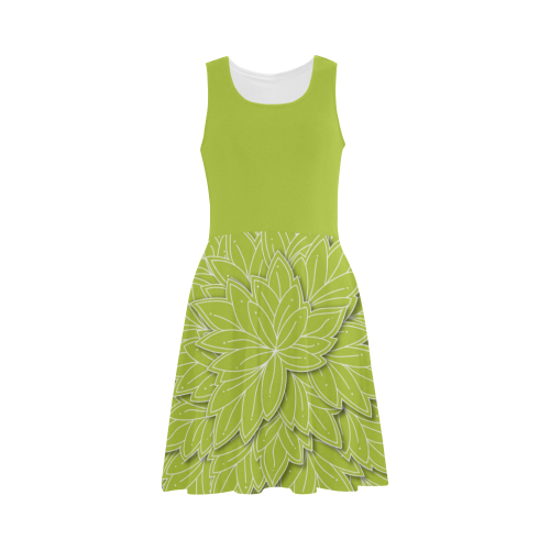 Spring Green Leaf pattern with solid green top, Atalanta Sundress (Model D04)