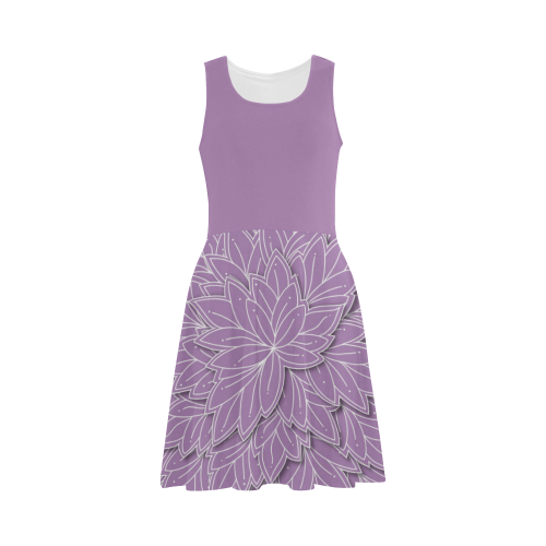 Lilac Purple Leaf pattern with solid lilac top, Atalanta Sundress (Model D04)