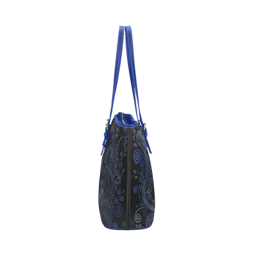 Ornamental Blue on Gray Leather Tote Bag/Large (Model 1651)