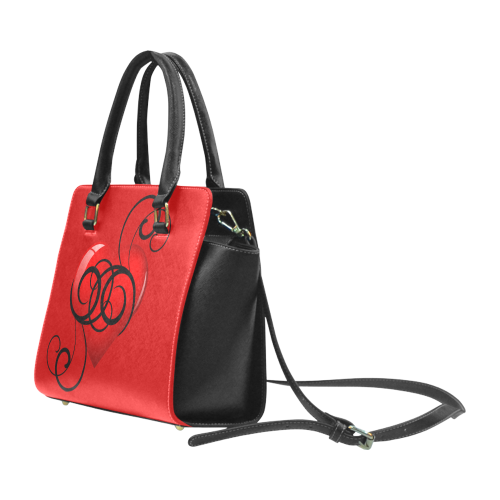 Red and Black Flourished Heart Studded Bag Rivet Shoulder Handbag (Model 1645)