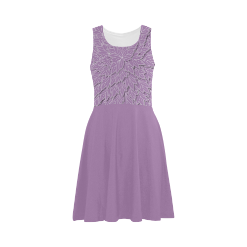Lilac Purple Leaf pattern with solid lilac skirt, Atalanta Sundress (Model D04)