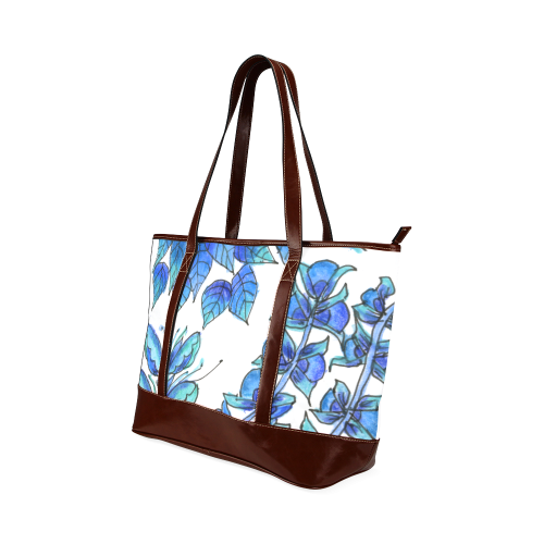 Pretty Blue Flowers, Aqua Garden Zendoodle Tote Handbag (Model 1642)