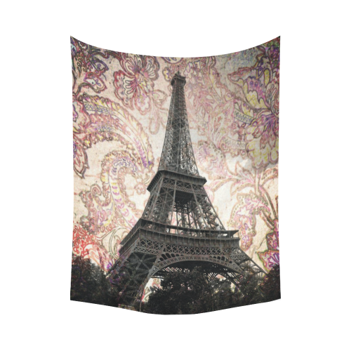 Floral Eiffel Tower Cotton Linen Wall Tapestry 80"x 60"
