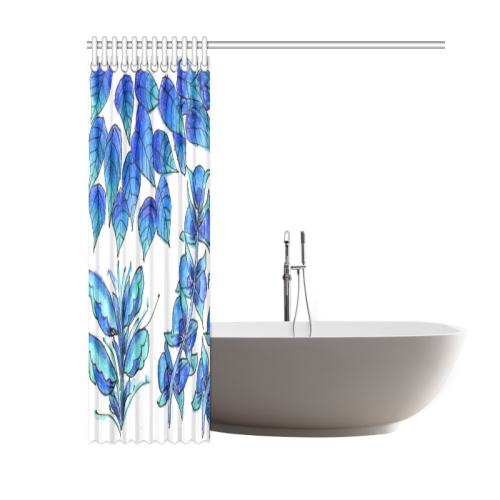 Pretty Blue Flowers, Aqua Garden Zendoodle Shower Curtain 60"x72"