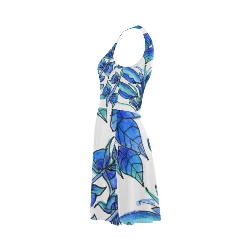 Pretty Blue Flowers, Aqua Garden Zendoodle Atalanta Sundress (Model D04)