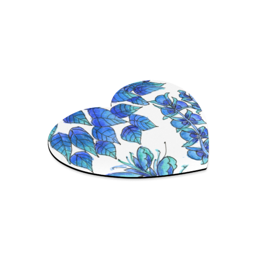 Pretty Blue Flowers, Aqua Garden Zendoodle Heart-shaped Mousepad